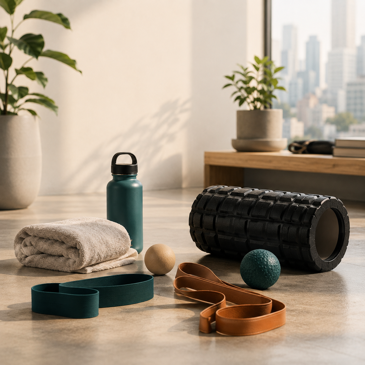 Recovery and mobility accessories including foam roller, massage balls and stretching bands